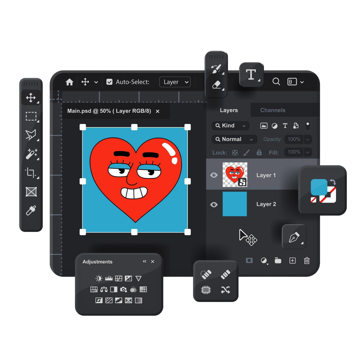 3d mockup of web graphics creation on adobe photoshop